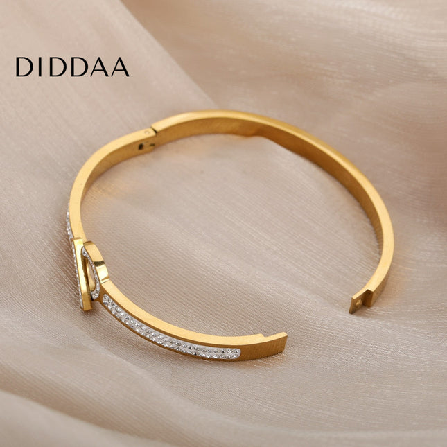 Quartier Bracelet Gold Zirconia Resizable Bangle - Gold - Bracelets
