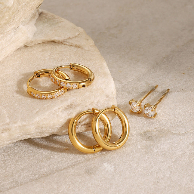 Jieding European and American three pairs of stainless steel zircon earrings high-end ins earrings titanium steel earrings cross-border earring