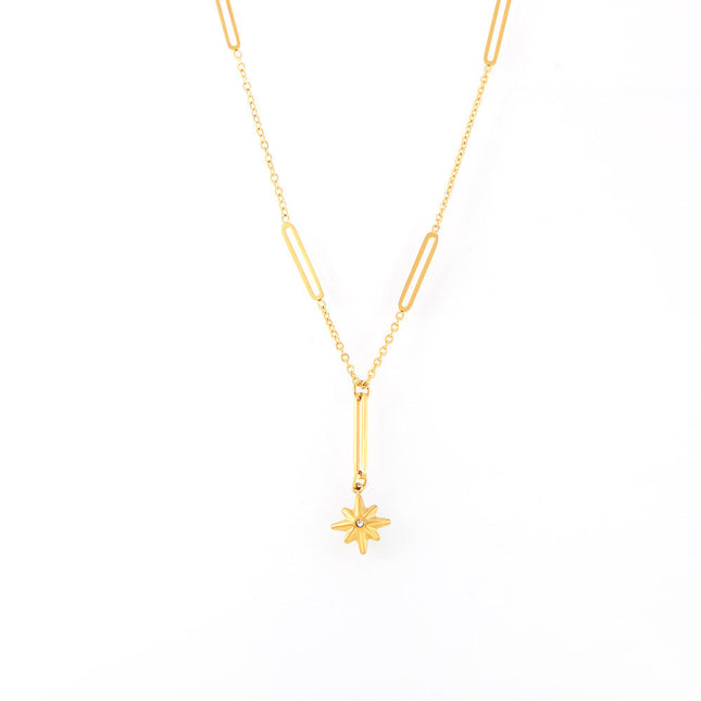 Cross-border simple rice word diamond pendant ins eight-pointed star necklace women's niche light luxury design sense titanium steel clavicle chain