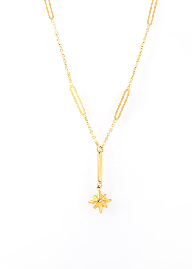 Cross-border simple rice word diamond pendant ins eight-pointed star necklace women's niche light luxury design sense titanium steel clavicle chain