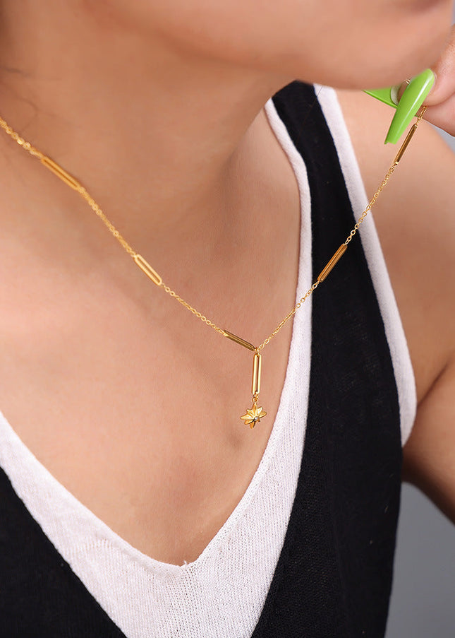 Cross-border simple rice word diamond pendant ins eight-pointed star necklace women's niche light luxury design sense titanium steel clavicle chain