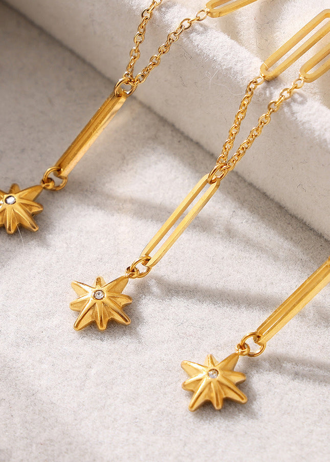 Cross-border simple rice word diamond pendant ins eight-pointed star necklace women's niche light luxury design sense titanium steel clavicle chain