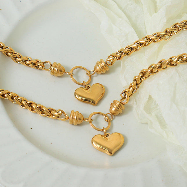 Personality niche ins style geometric chain braided winding design love pendant titanium steel romantic elegant bracelet