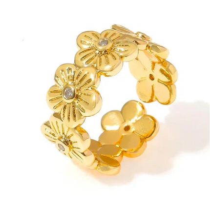 Forest's personality is fresh, simple and elegant, open ring, geometric texture, flower and diamond design, copper ring