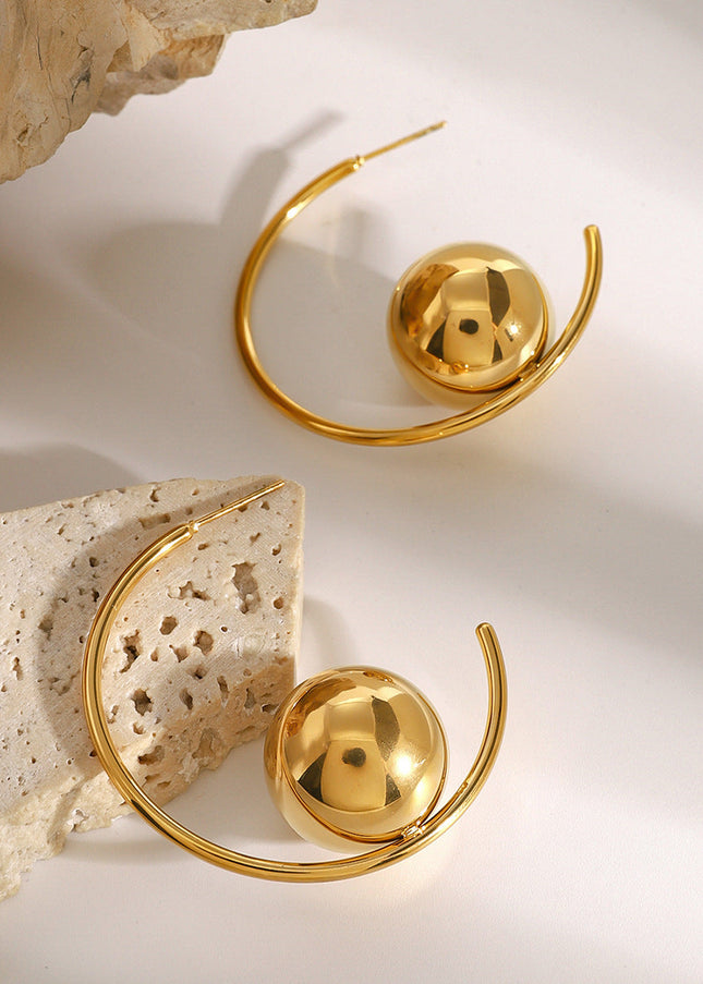 Jieding European and American stainless steel simple C-shaped earrings high-end versatile earrings 18K gold titanium steel earrings cross-border