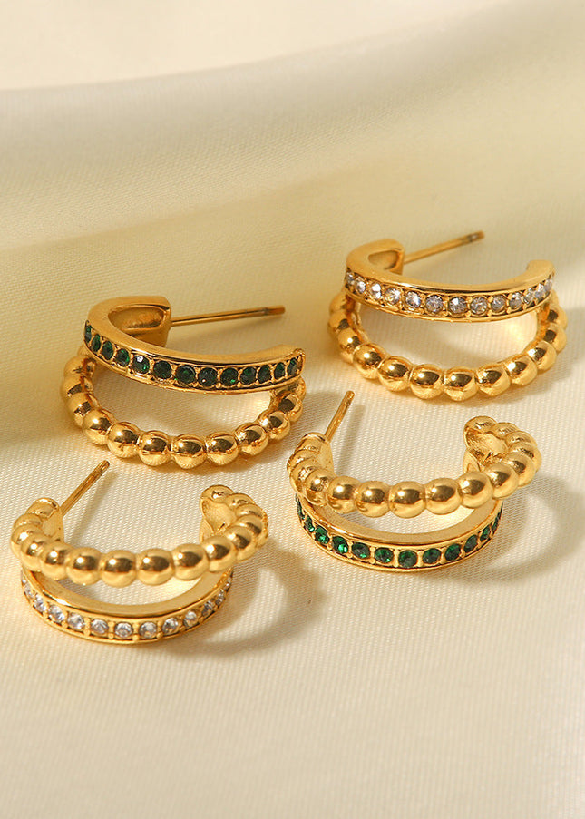 Cross-border fashion light luxury inlaid rhinestone C-shaped earrings are versatile and do not fade stud earrings girls plated 18K gold earrings wholesale