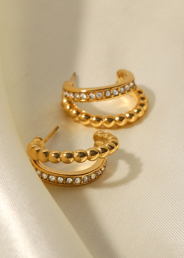 Cross-border fashion light luxury inlaid rhinestone C-shaped earrings are versatile and do not fade stud earrings girls plated 18K gold earrings wholesale