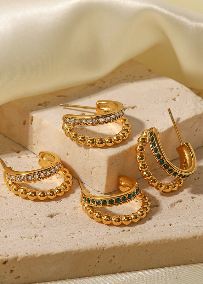 Cross-border fashion light luxury inlaid rhinestone C-shaped earrings are versatile and do not fade stud earrings girls plated 18K gold earrings wholesale