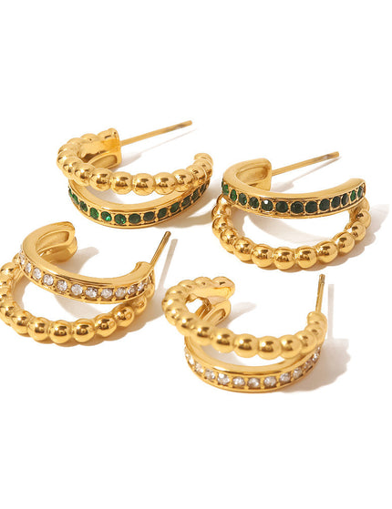 Cross-border fashion light luxury inlaid rhinestone C-shaped earrings are versatile and do not fade stud earrings girls plated 18K gold earrings wholesale