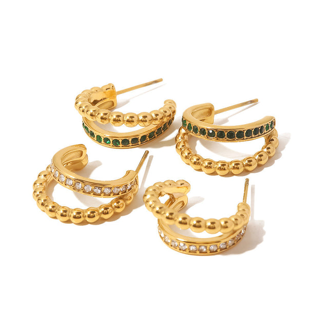 Cross-border fashion light luxury inlaid rhinestone C-shaped earrings are versatile and do not fade stud earrings girls plated 18K gold earrings wholesale