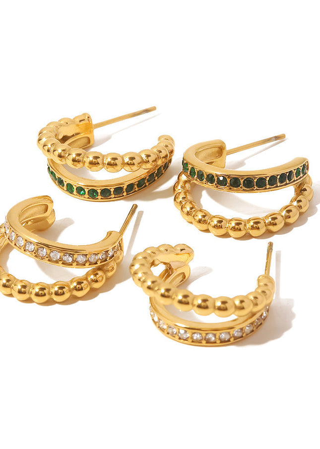 Cross-border fashion light luxury inlaid rhinestone C-shaped earrings are versatile and do not fade stud earrings girls plated 18K gold earrings wholesale