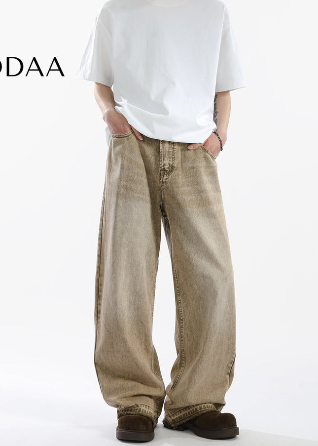 Raven Oasis Loose Fringed Straight Jeans for Men - S / Brown - Men’s Jeans