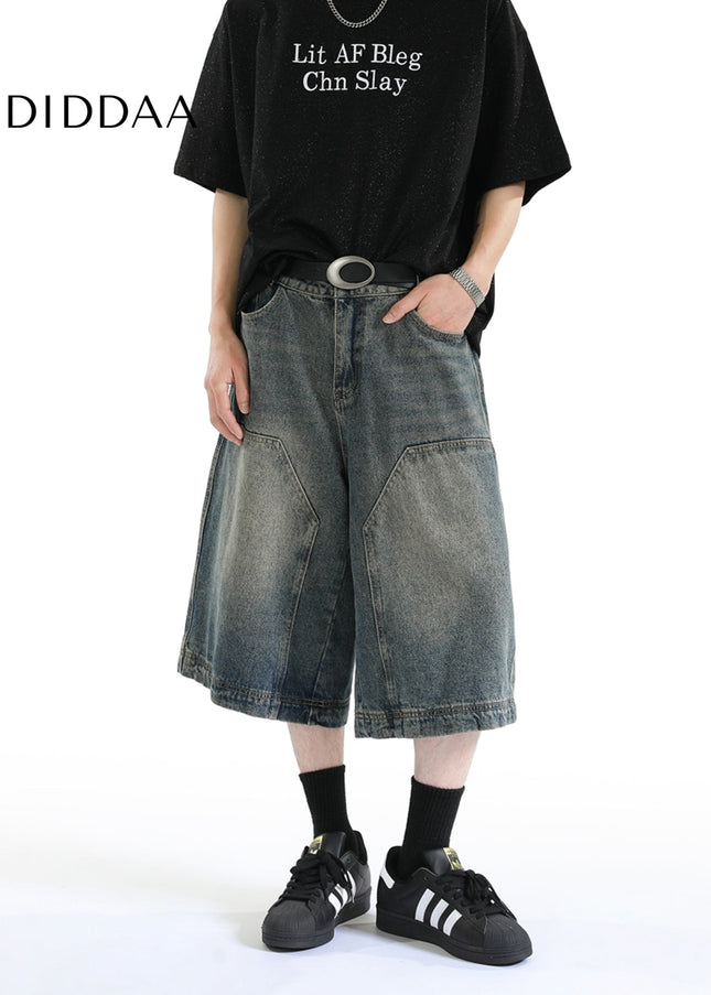 RAVENOASIS AMERICAN PREMIUM JEANS MEN’S SUMMER VINTAGE LOOSE CROPPED HIGH-STREET LOGGING WIDE-LEG SHORTS - Men’s Jorts