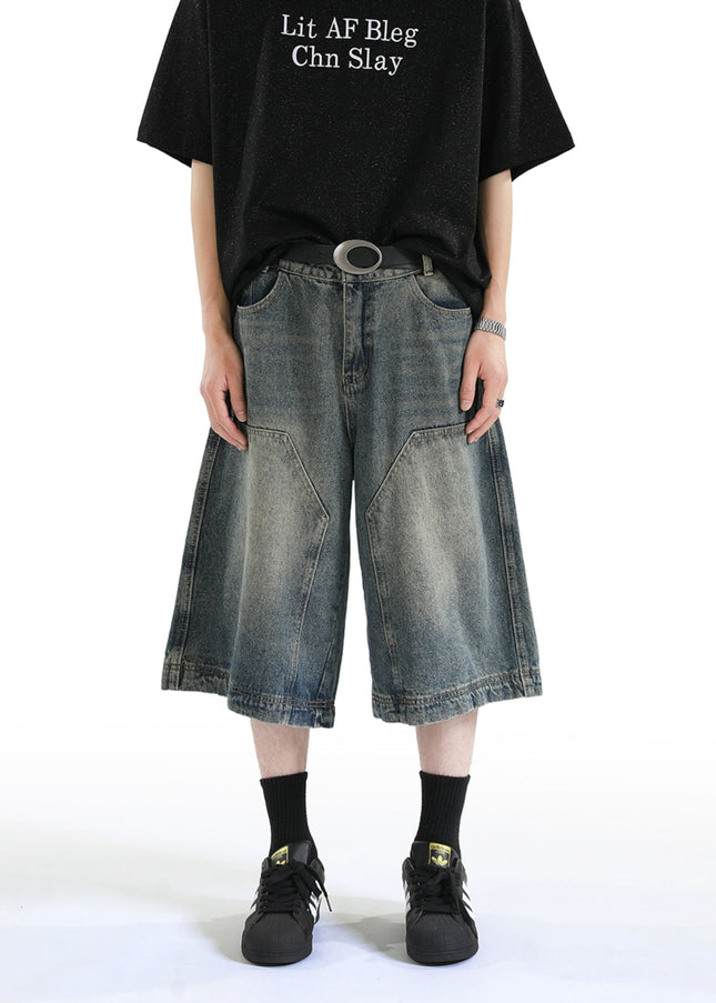 RAVENOASIS AMERICAN PREMIUM JEANS MEN’S SUMMER VINTAGE LOOSE CROPPED HIGH-STREET LOGGING WIDE-LEG SHORTS - Men’s Jorts