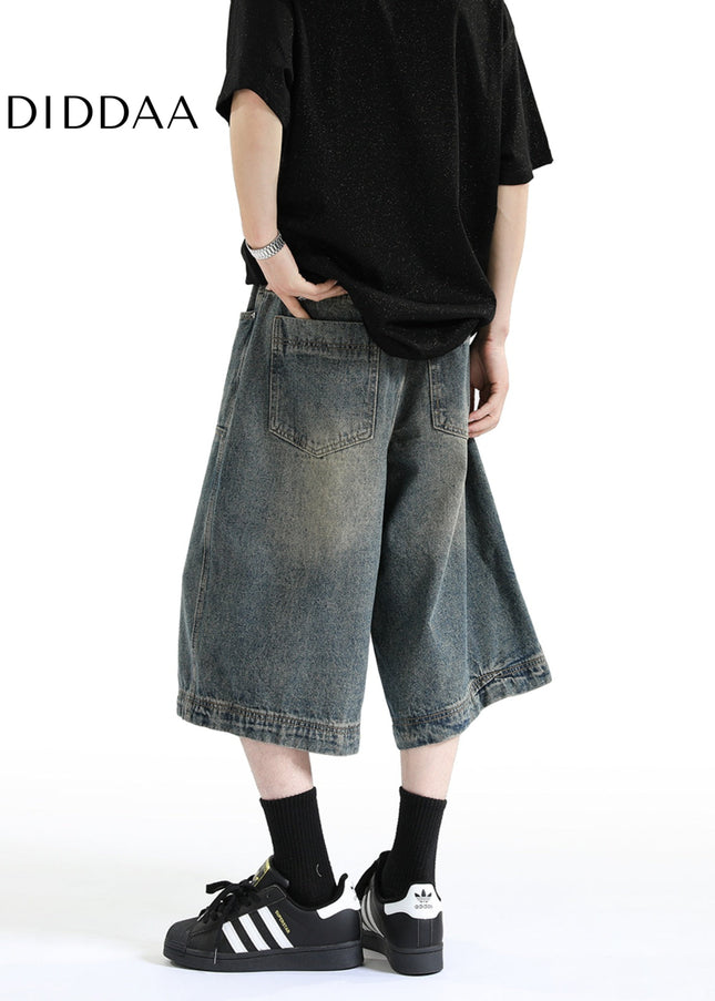 RAVENOASIS AMERICAN PREMIUM JEANS MEN’S SUMMER VINTAGE LOOSE CROPPED HIGH-STREET LOGGING WIDE-LEG SHORTS - Men’s Jorts