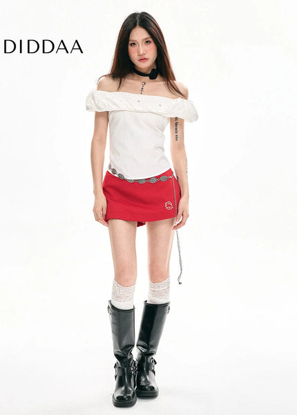 Red High Waist Slim A-Line Short Skirt for Women - Skirts