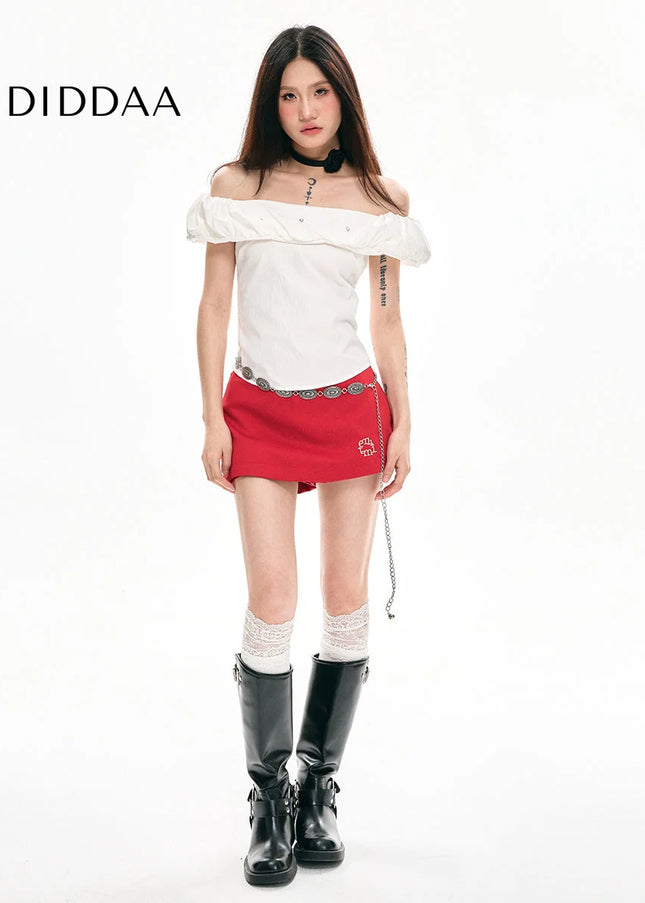 Red High Waist Slim A-Line Short Skirt for Women - Skirts