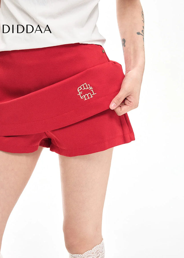 Red High Waist Slim A-Line Short Skirt for Women - Skirts