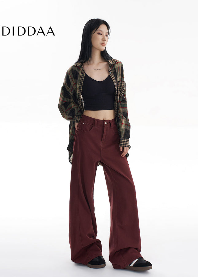 Red High Waist Wide Leg Jeans for Women Casual Style - Women’s Jeans