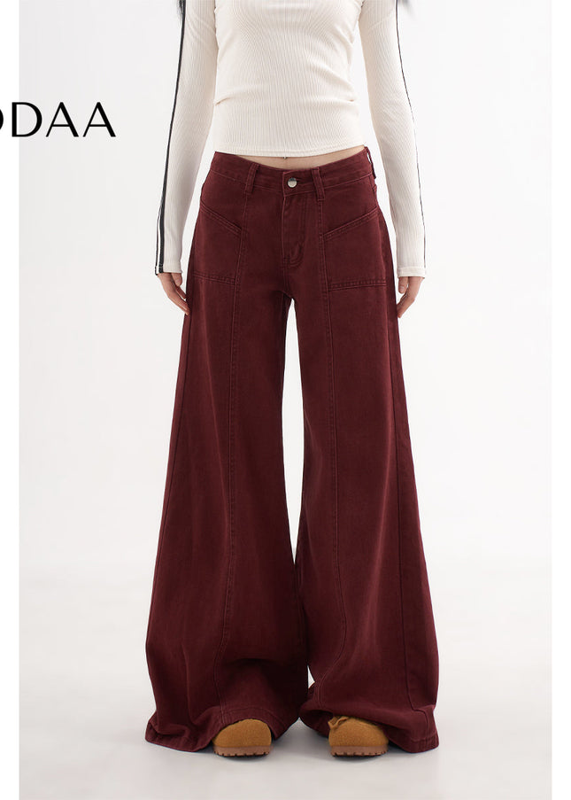 Red High Waist Wide Leg Jeans for Women This Spring - XS / Red - Women’s Jeans