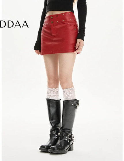 Red High-Waisted A-Line PU Leather Skirt for Women - S / Red - Skirts