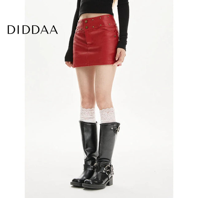 Red High-Waisted A-Line PU Leather Skirt for Women - S / Red - Skirts