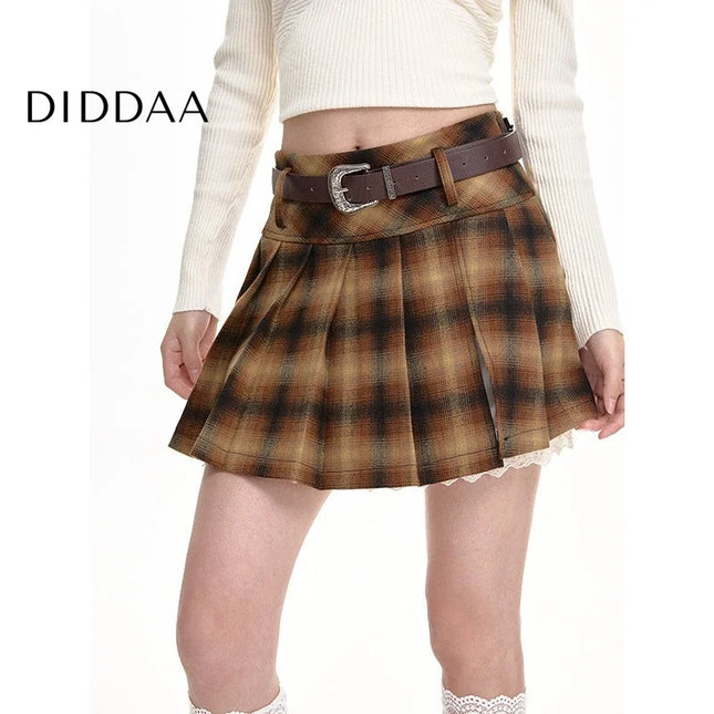 Red High-Waisted Pleated A-Line Skirt for Women - Skirts
