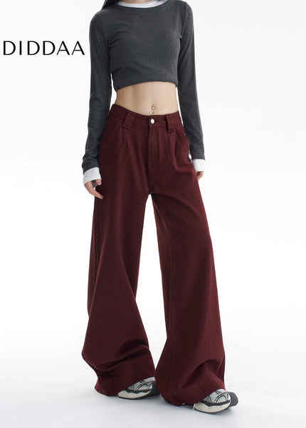 Red High-Waisted Wide-Leg Jeans Women’s Fall/Winter Pants - Women’s Jeans
