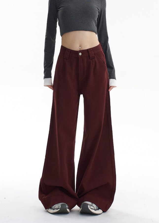 Red High-Waisted Wide-Leg Jeans Women’s Fall/Winter Pants - Women’s Jeans