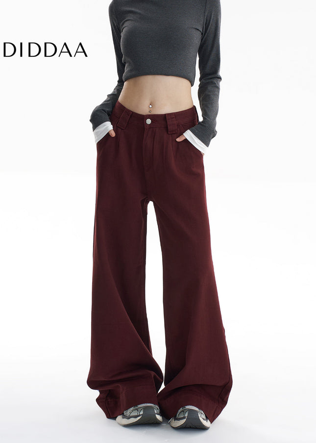 Red High-Waisted Wide-Leg Jeans Women’s Fall/Winter Pants - Women’s Jeans