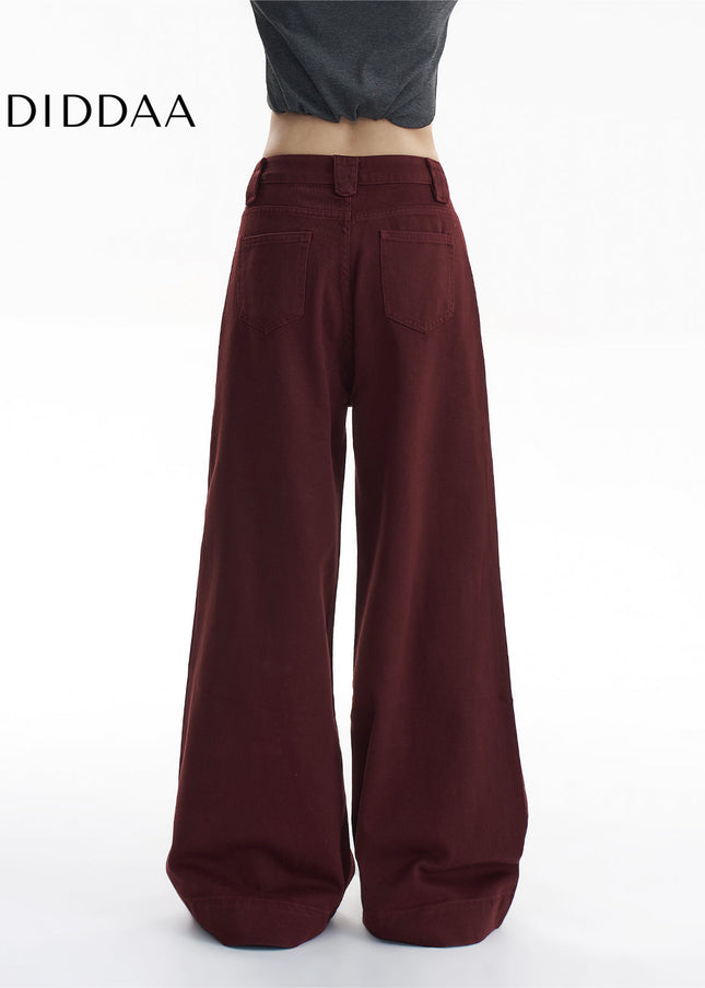 Red High-Waisted Wide-Leg Jeans Women’s Fall/Winter Pants - Women’s Jeans