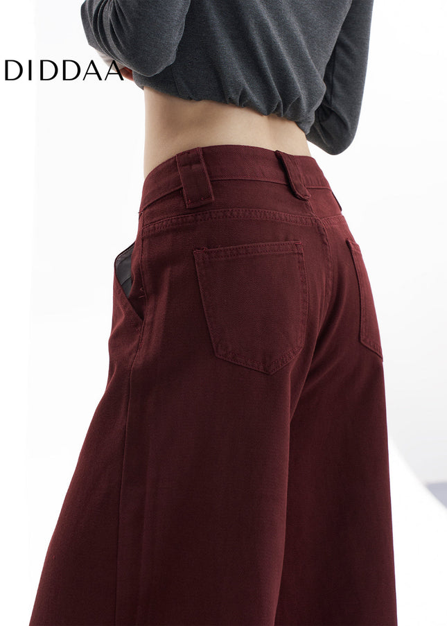 Red High-Waisted Wide-Leg Jeans Women’s Fall/Winter Pants - Women’s Jeans