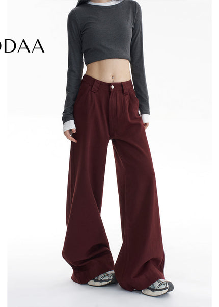 Red High-Waisted Wide-Leg Jeans Women’s Fall/Winter Pants - Women’s Jeans