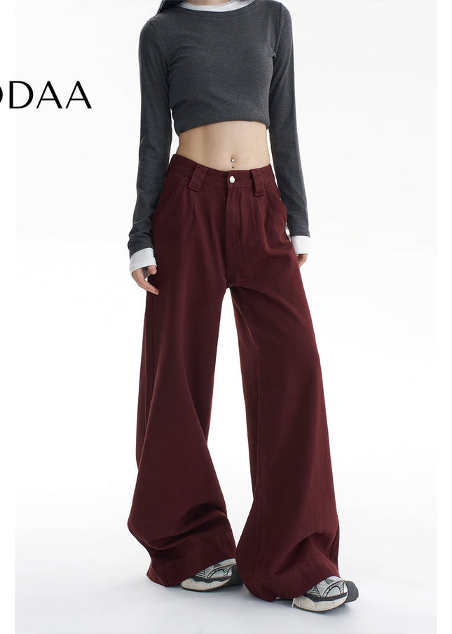 Red High-Waisted Wide-Leg Jeans Women’s Fall/Winter Pants - Women’s Jeans