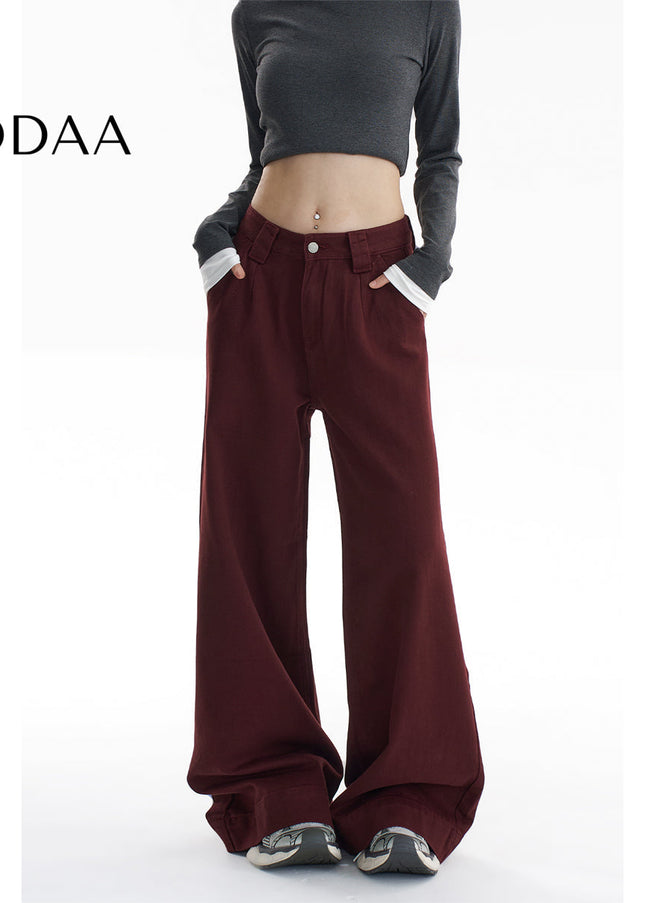 Red High-Waisted Wide-Leg Jeans Women’s Fall/Winter Pants - XS / Red - Women’s Jeans