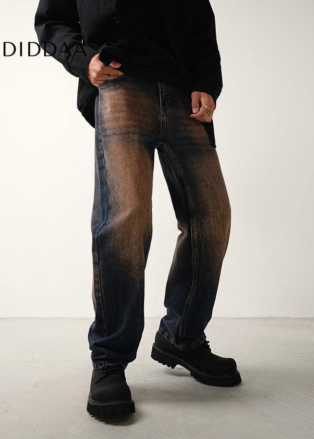 Red Nostalgic Wash Loose Straight Leg Jeans - Men’s Jeans