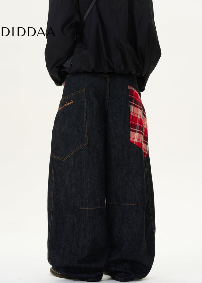 Red Vintage Patchwork Loose Fit Jeans - Men’s Jeans