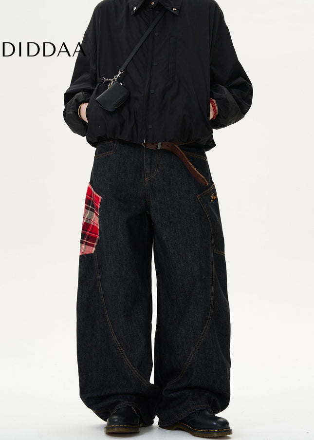 Red Vintage Patchwork Loose Fit Jeans - Men’s Jeans