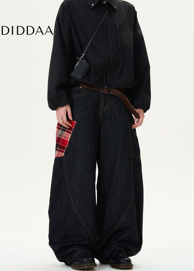 Red Vintage Patchwork Loose Fit Jeans - Men’s Jeans