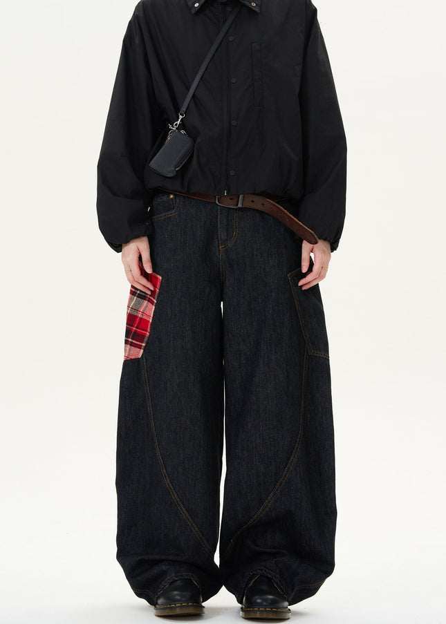 Red Vintage Patchwork Loose Fit Jeans - Men’s Jeans