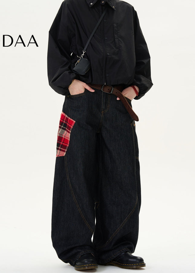 Red Vintage Patchwork Loose Fit Jeans - XS / Black - Men’s Jeans