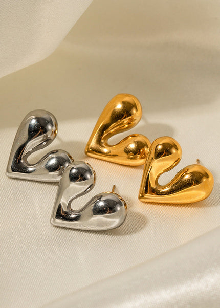 European and American Internet celebrity pop earrings 18K gold stainless steel personality liquid love heart shaped stud earrings design sense earrings wholesale