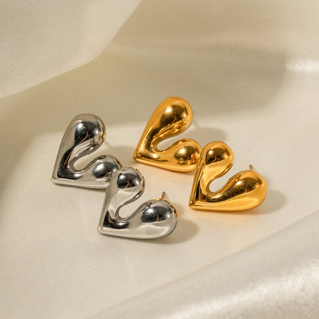 European and American Internet celebrity pop earrings 18K gold stainless steel personality liquid love heart shaped stud earrings design sense earrings wholesale