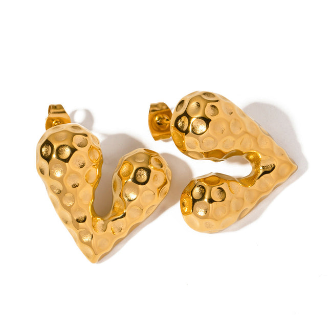 European and American Internet celebrity pop earrings 18K gold stainless steel personality liquid love heart shaped stud earrings design sense earrings wholesale
