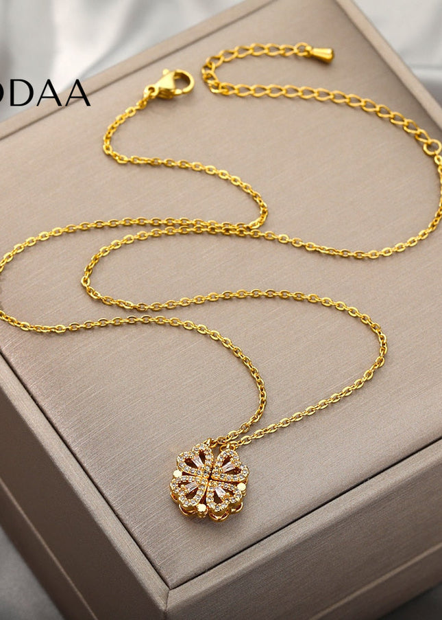 Rendre Pendant Necklace | Gold Silver Four Leaf Clover Zirconia Chain - Necklaces