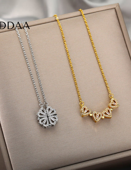 Rendre Pendant Necklace | Gold Silver Four Leaf Clover Zirconia Chain - Silver - Necklaces