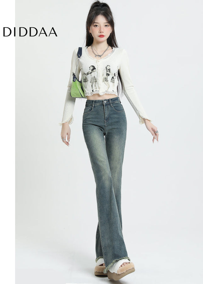 Retro Blue Butt Lift Slimming Micro Flared Pants - Women’s Jeans