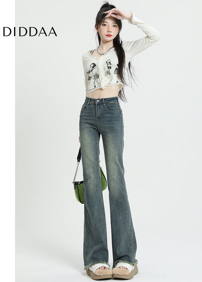 Retro Blue Butt Lift Slimming Micro Flared Pants - Women’s Jeans