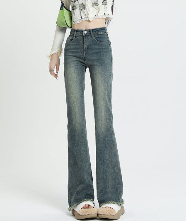 Retro Blue Butt Lift Slimming Micro Flared Pants - Women’s Jeans