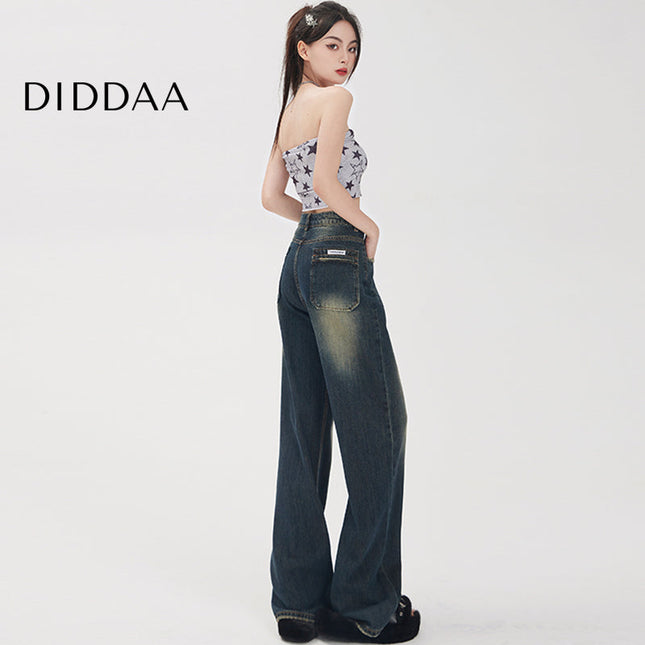 Retro Blue Distressed Mopping Wide Leg Jeans - XS / Dark Blue - Women’s Jeans